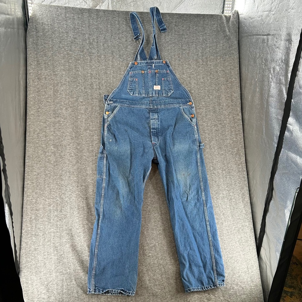 Round House Mens Vintage Denim Bib Overalls Blue Made in USA Lot 966 40x30